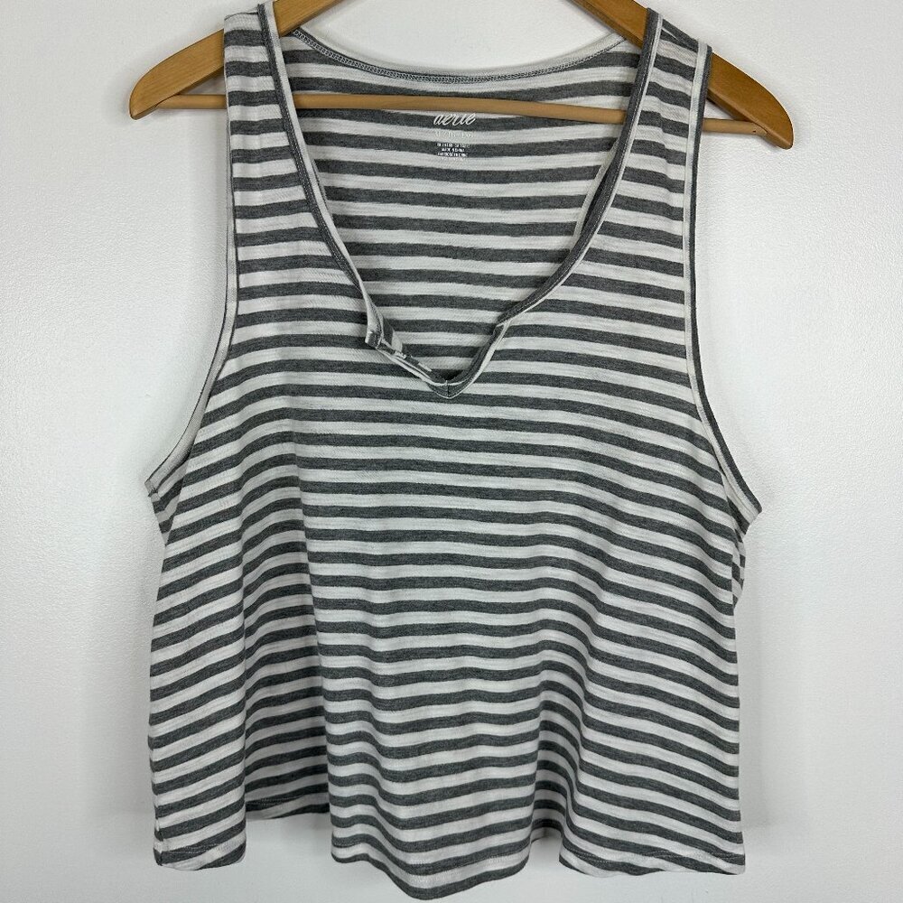 Aerie Sleeveless Stripe Oversized Tank Top Shirt Grey White Size XL